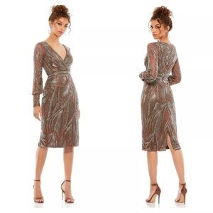 Mac Duggal Metallic Long Sleeve Dress